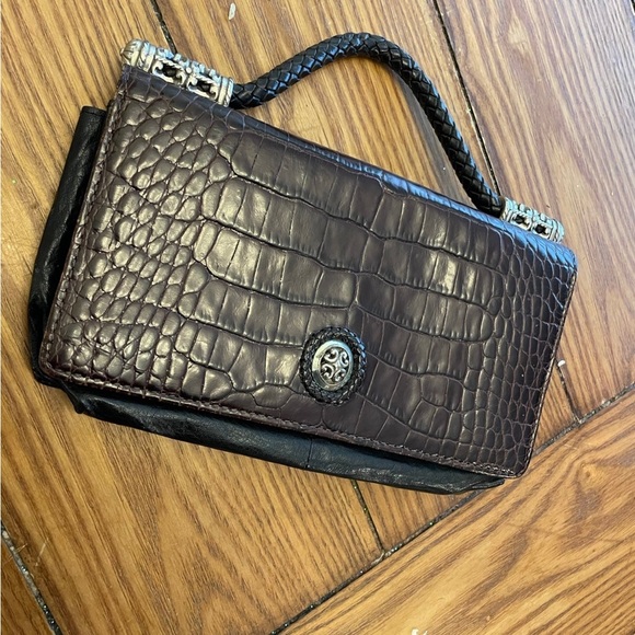 Vintage Brighton croc embossed brown leather top handle small bag - Picture 1 of 12